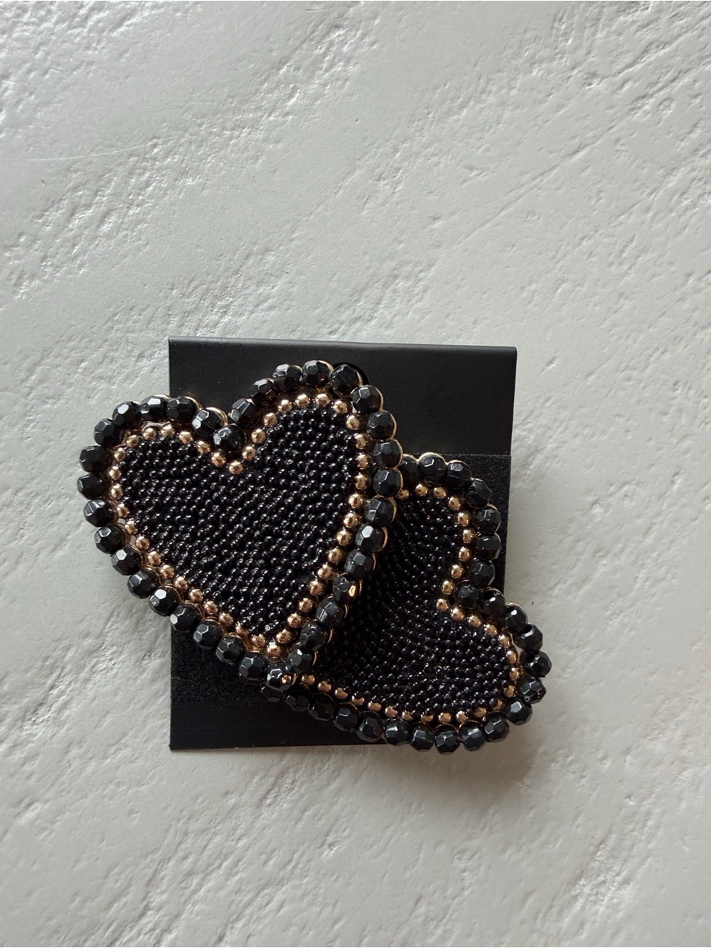 Heart Statement Earrings Black Gold